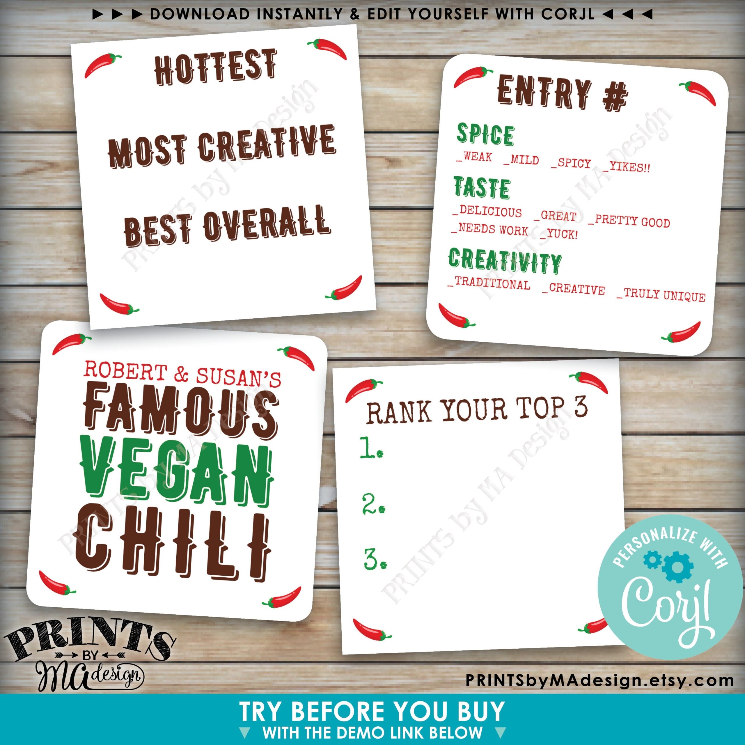 Editable Chili Labels Chili Cook Off Voting Ballots 2 5 Square Cards On A Digital PRINTABLE 8 5x11 File