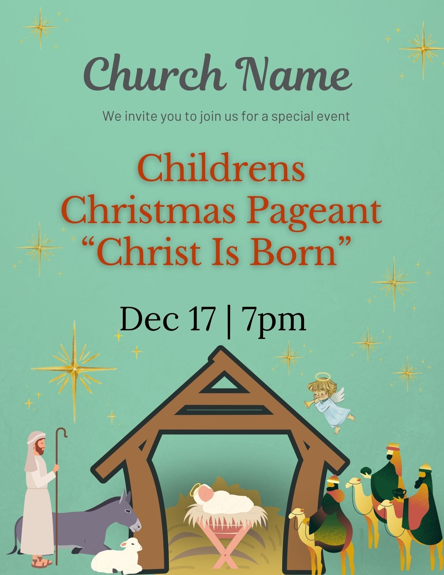Editable Church Christmas Flyer Church Play Church Events New Years Christmas Social Media Nativity Scene Free Canva Elements Etsy