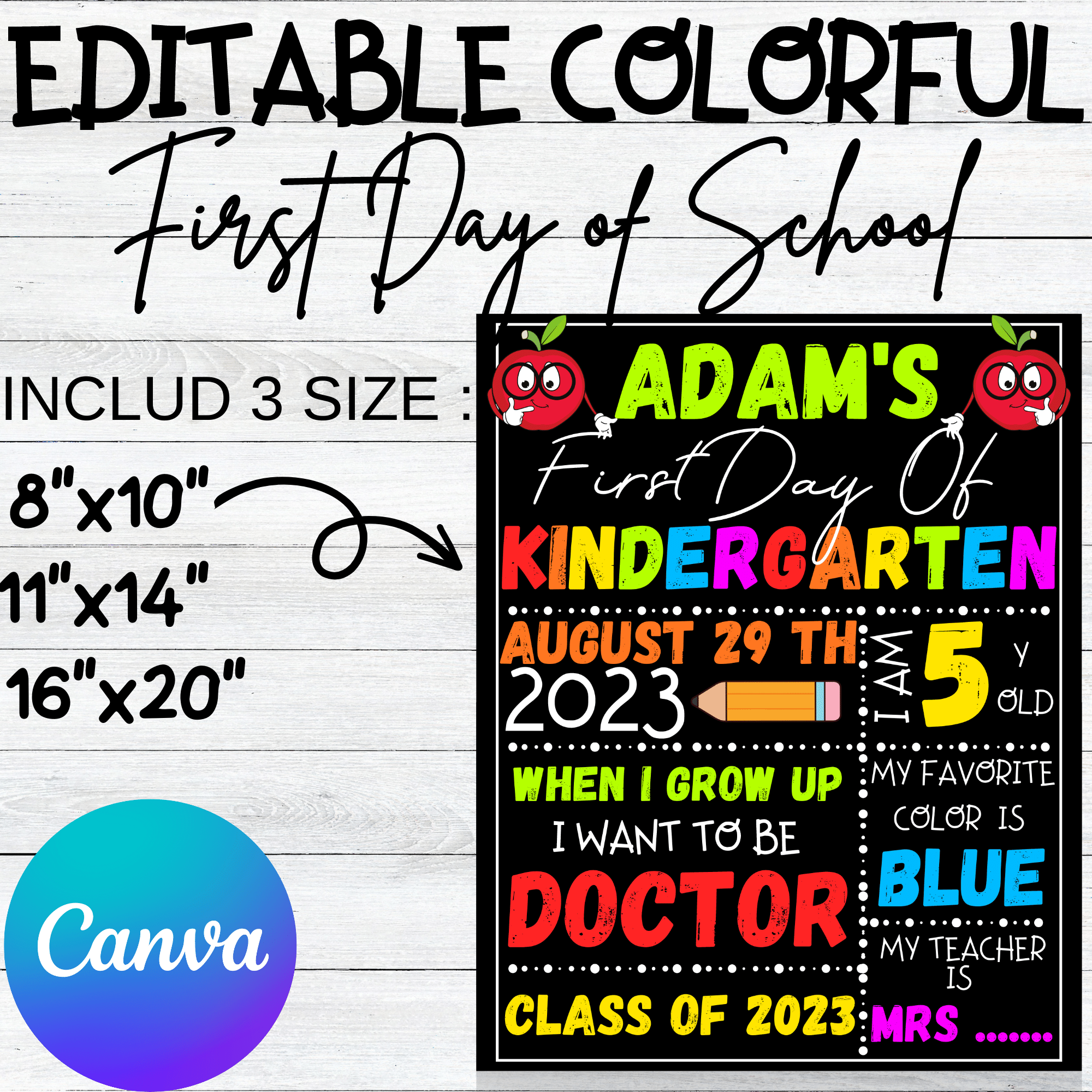Editable Colorful First Day Of School Chalkboard Sign Made By Teachers
