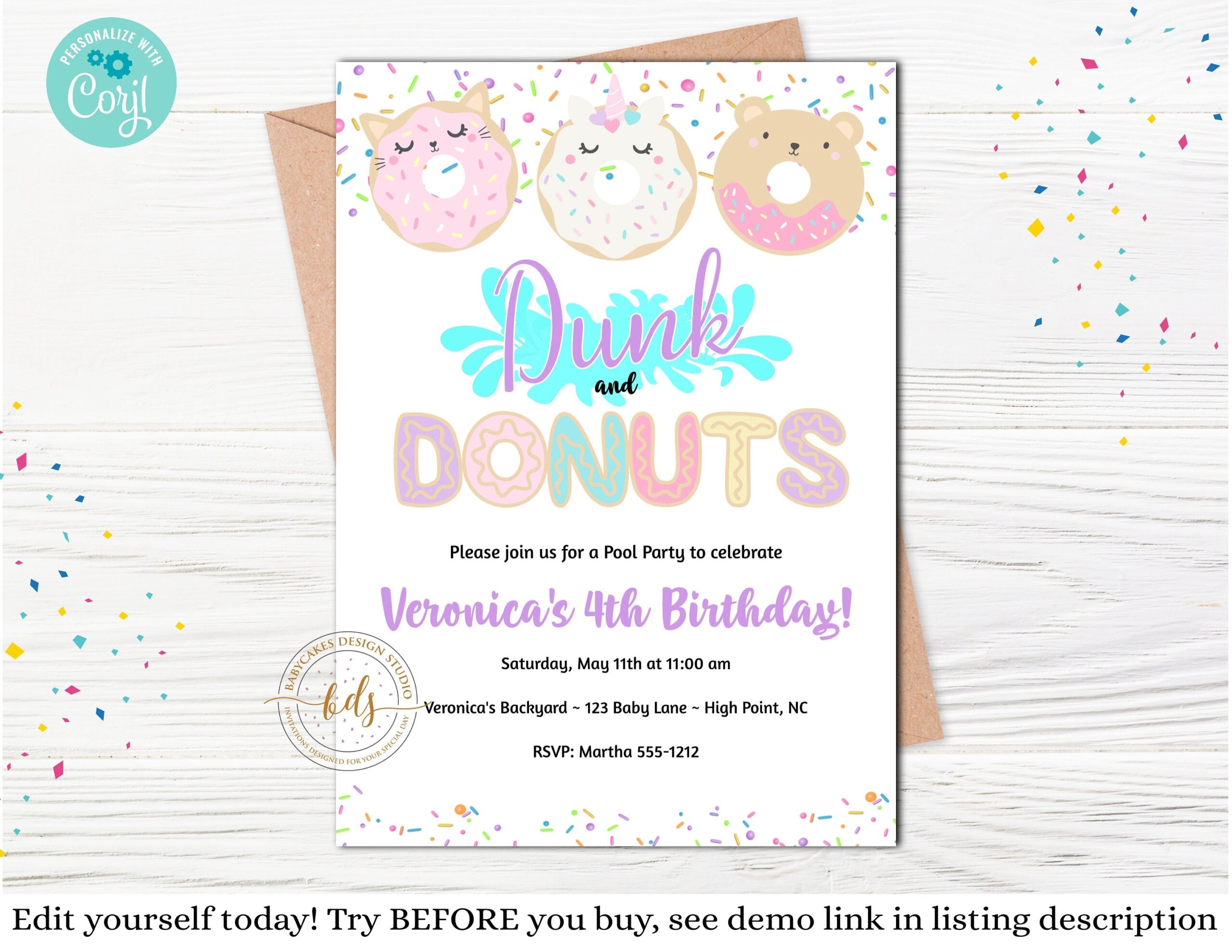 Editable Dunk And Donuts Birthday Party Invitation Invite Donut Pool Party Digital Printable Etsy