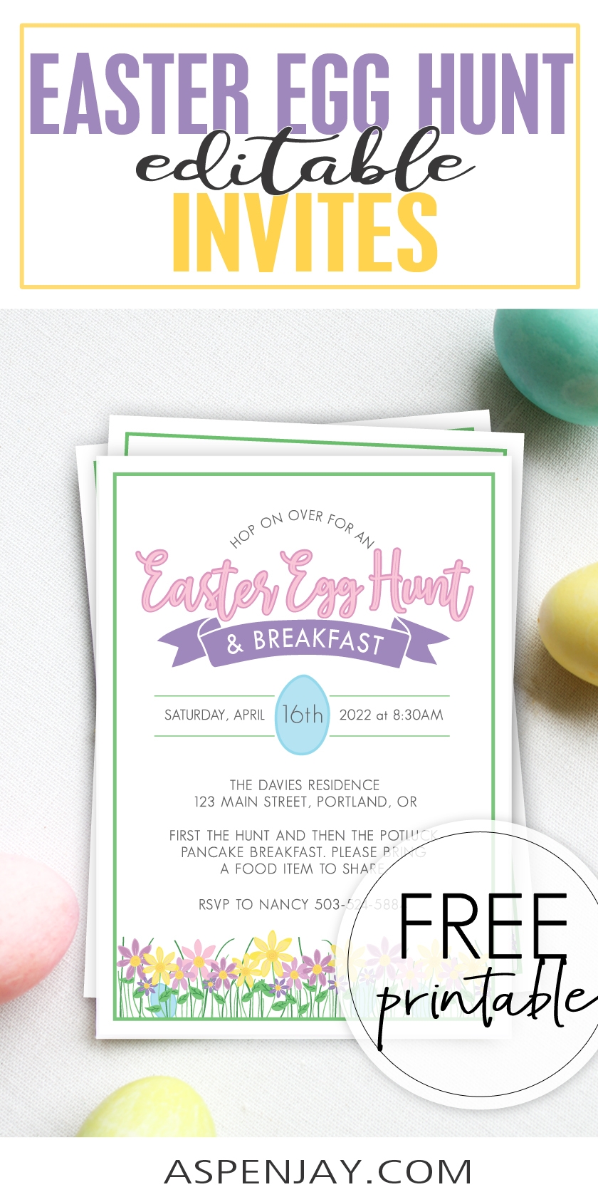 Printable Editable Easter Egg Hunt Invite