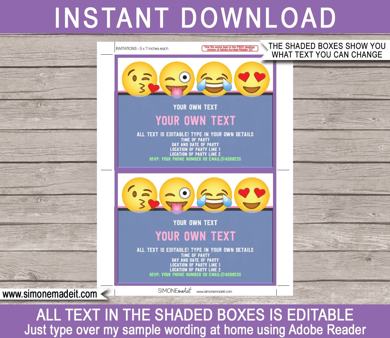 Editable Emoji Birthday Invitations Printable