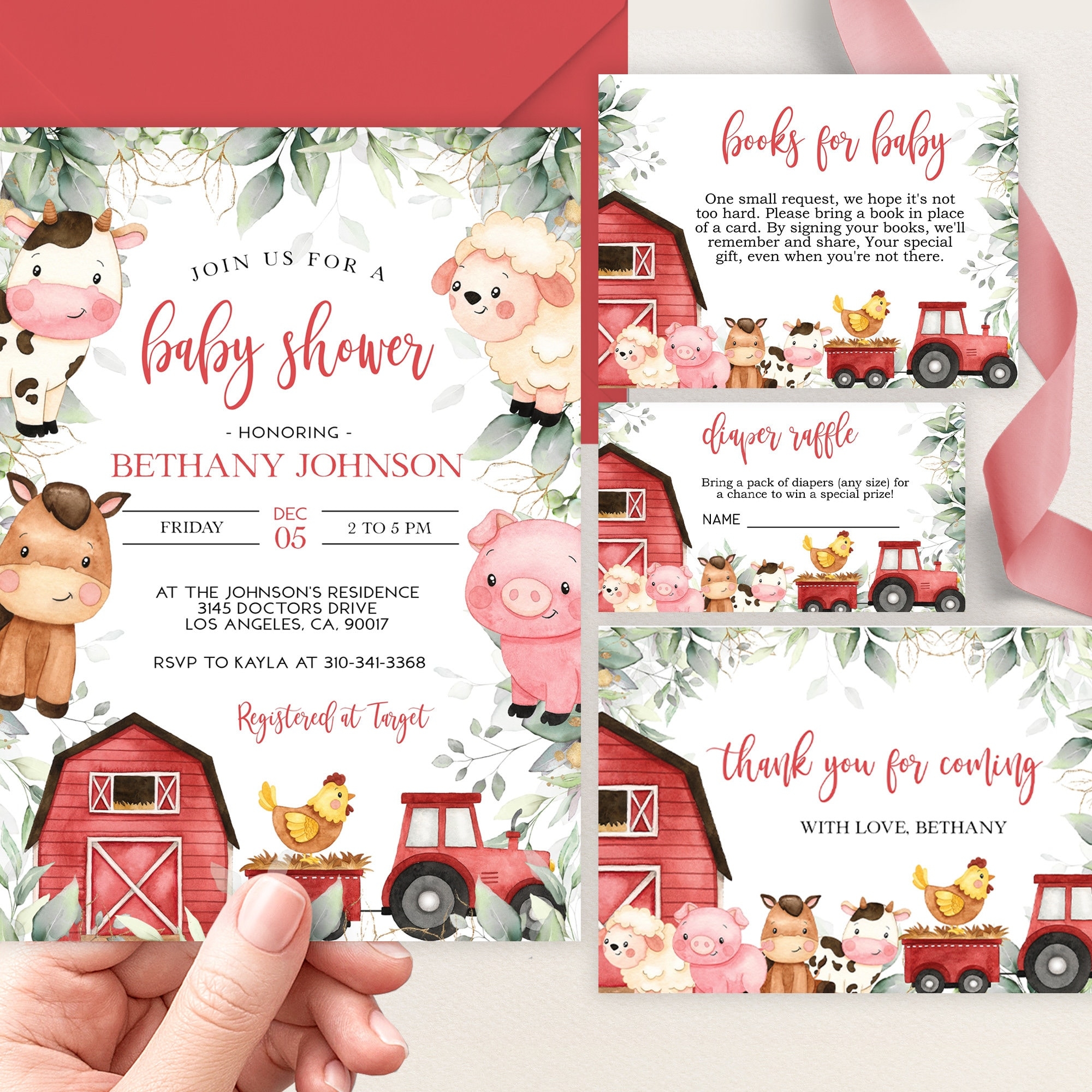 EDITABLE Farm Baby Shower Invitation Template Set Barn Animals Baby Shower Invite Ranch Boy Baby Shower Red Barnyard Animals BS113 Etsy