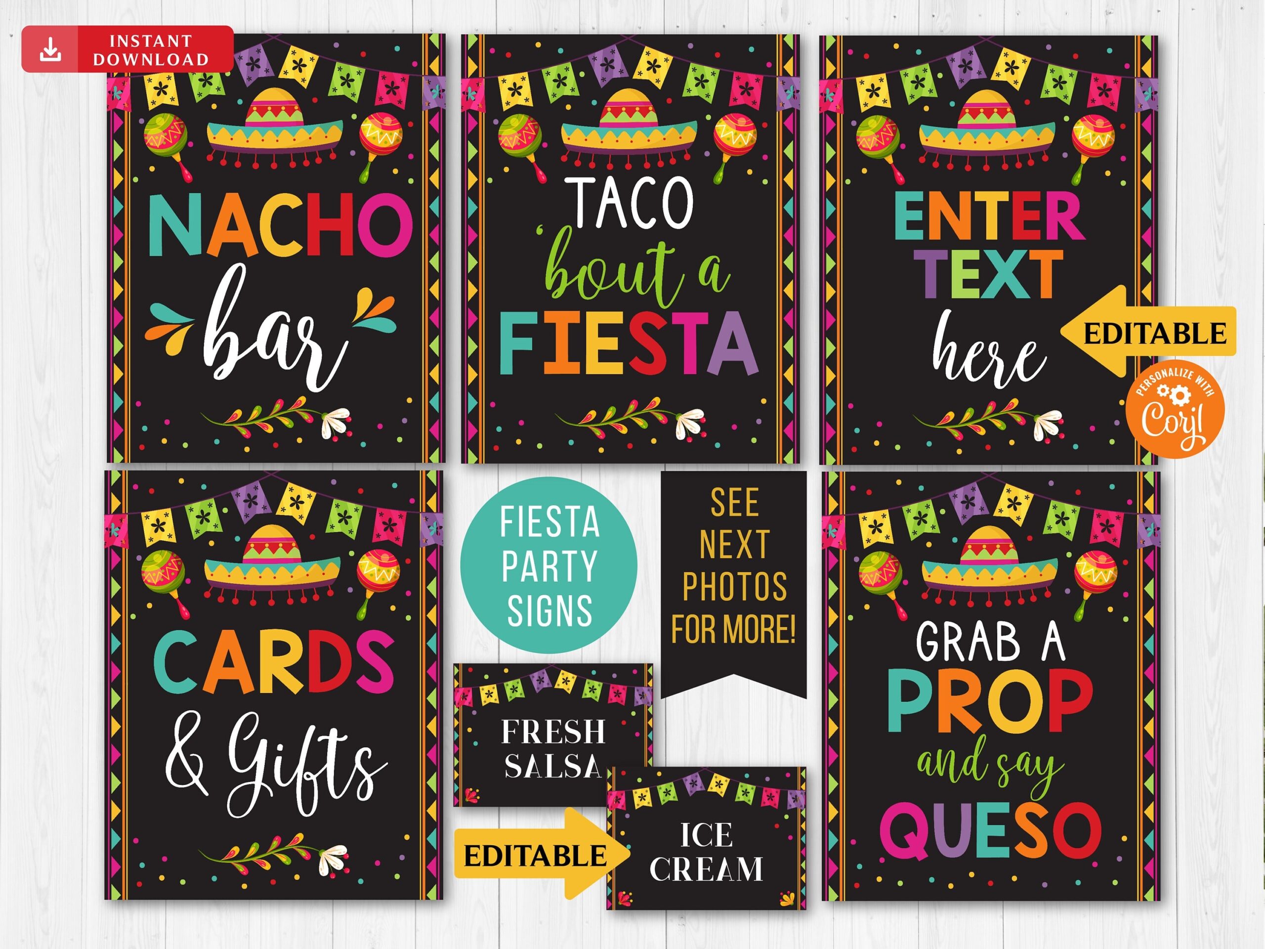 Editable Fiesta Signs Printable Mexican Theme Party Decor Cinco De Mayo Graduation Baby Bridal Shower Taco Nacho Bar INSTANT DOWNLOAD Etsy