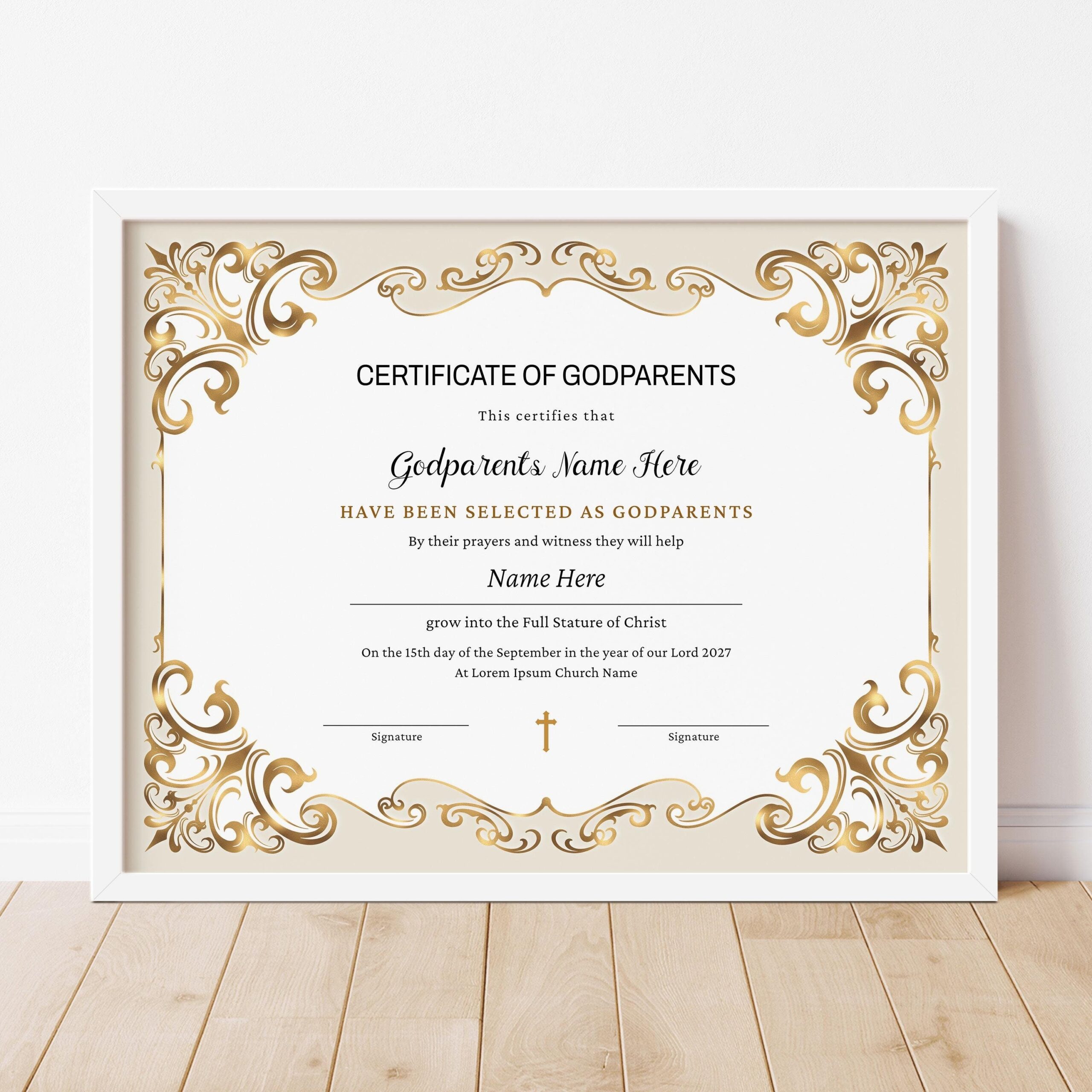 Editable Godparents Certificate Template Godmother Godfather Printable Baptism Certificate Elegant Gold Gift Certificate Download Jet310 Etsy