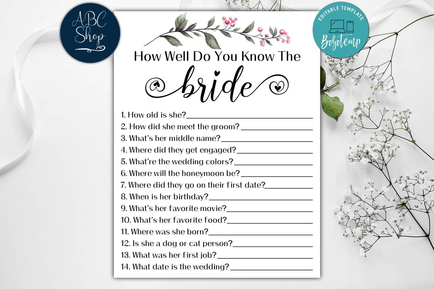 How Well Do You Know The Bride And Groom Editable Printable