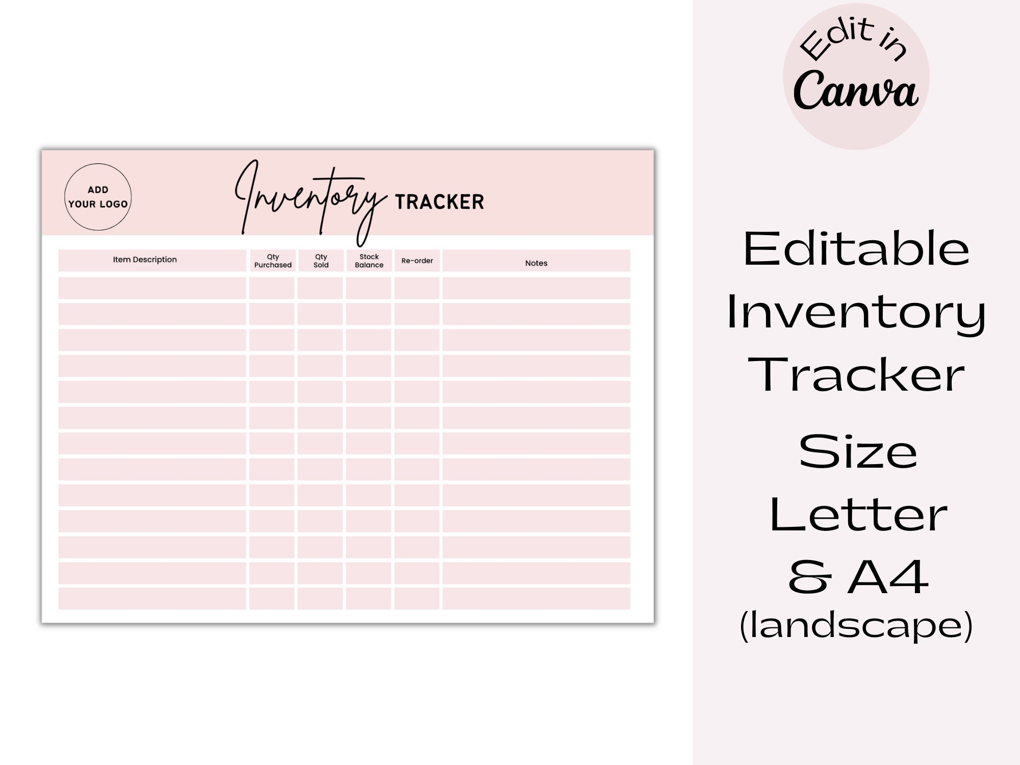 Editable Inventory Tracker Printable Business Inventory Record Template Customizable Instant Download Etsy