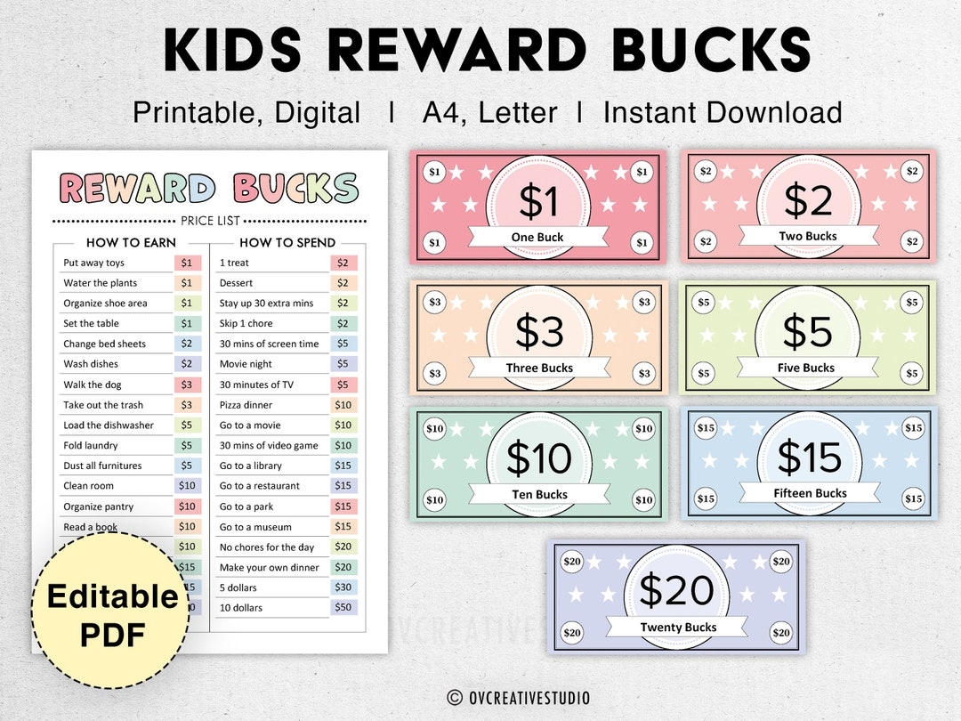 Free Editable Printable Reward Bucks