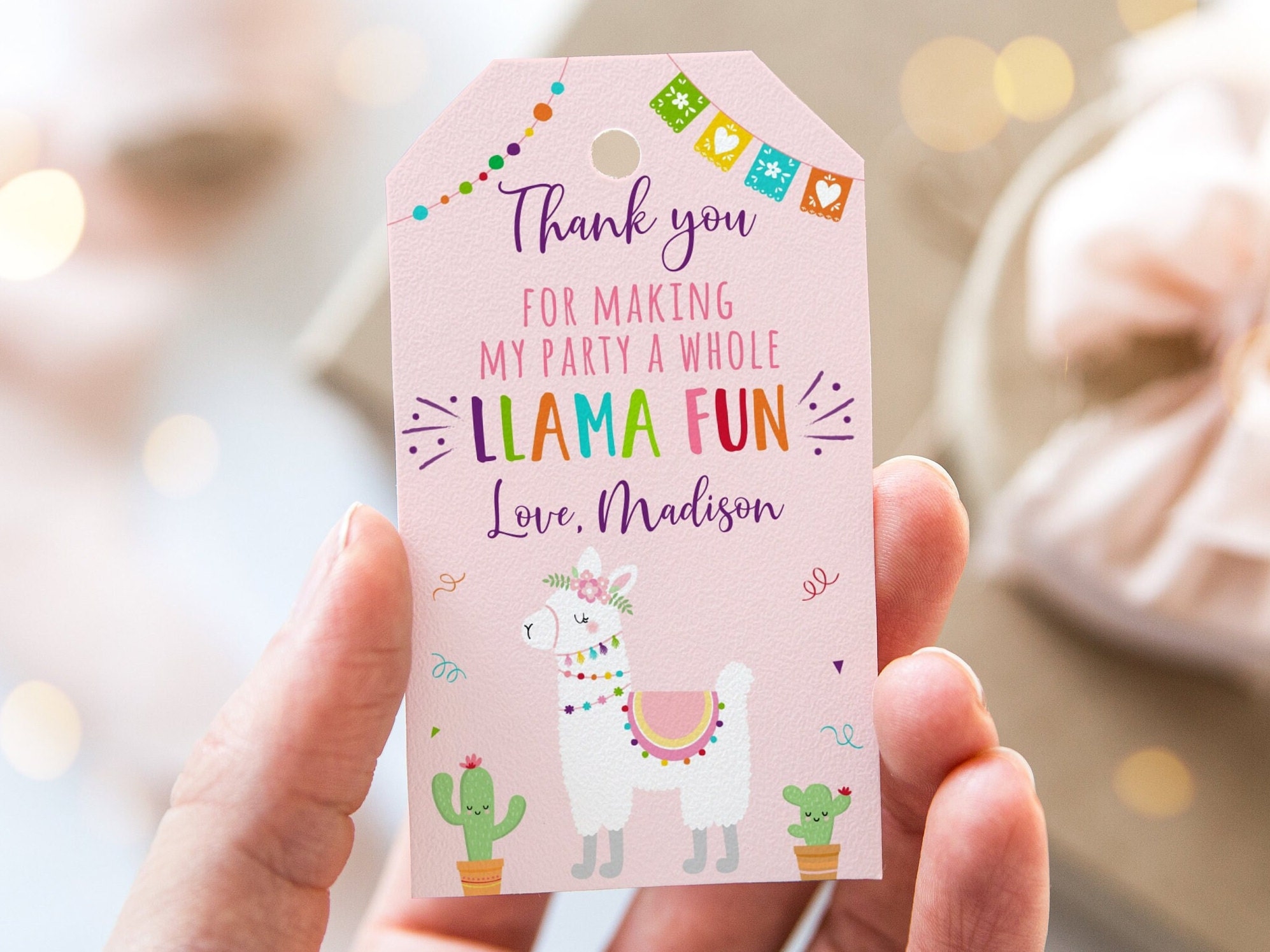 Editable Llama Birthday Favor Tags Thank You Tags Whole Llama Fun Fiesta Birthday Pink Llama Cactus Printable Instant Download A509 Etsy