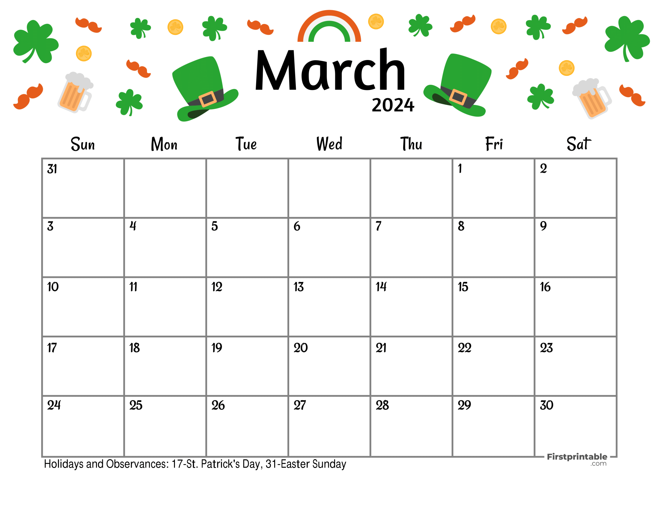 Free March Printable Editable Calendar