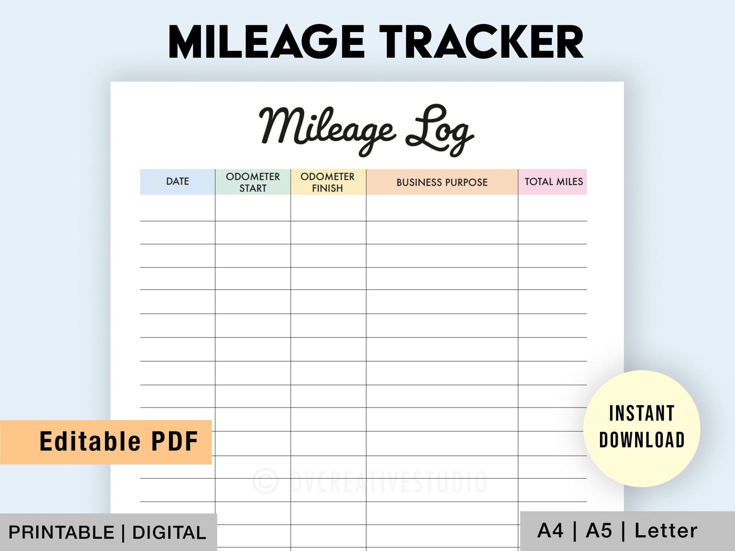 Editable Mileage Tracker Mileage Log Printable Digital Business Mileage Vehicle Mileage Car Mileage Miles Log Miles Tracker Etsy