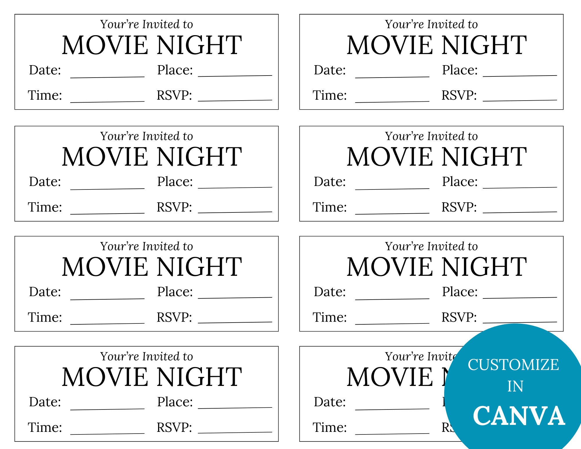 Printable Editable Movie Ticket Template