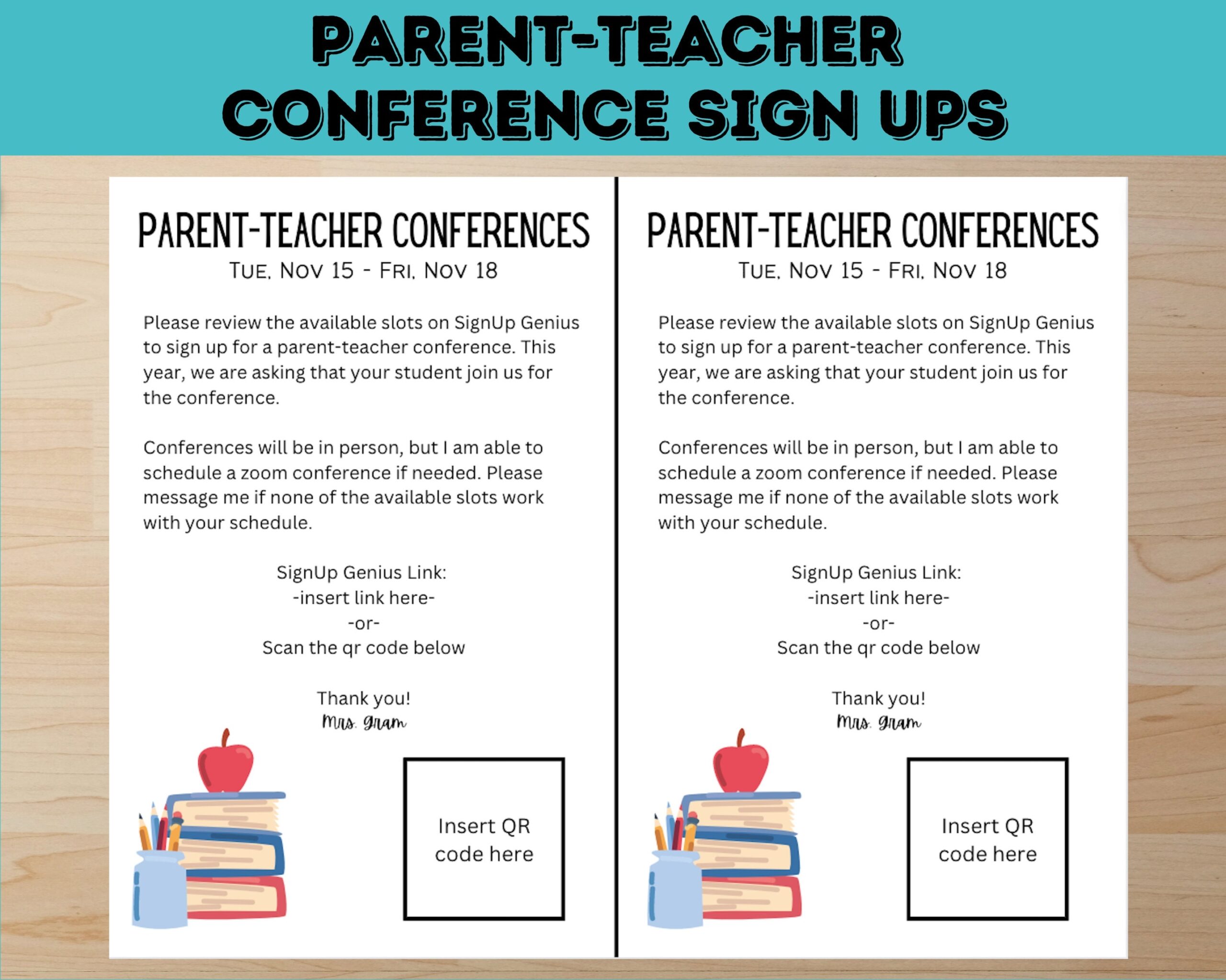Editable Parent teacher Conference Sign up Flyer Form To Share With Parents Etsy