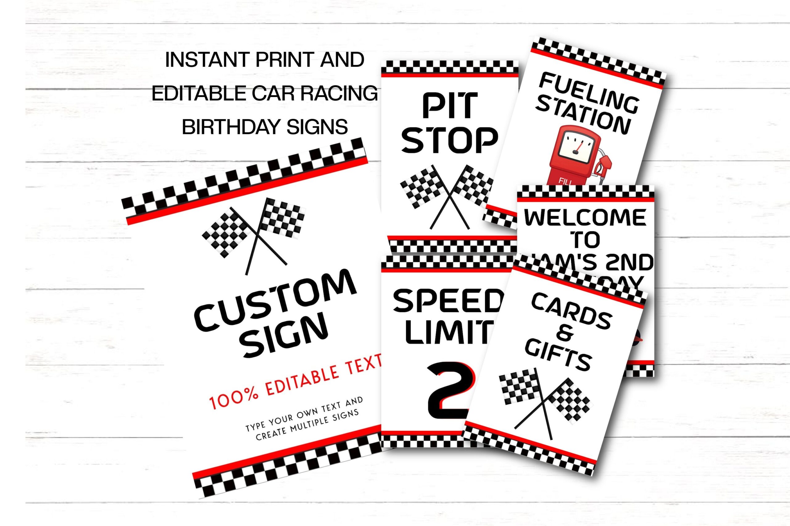 Editable Racing Birthday Signs Printable Car Race Party Signs X 6 To Print Instantly Edit Racing Party Display Signs instant Download RC Etsy