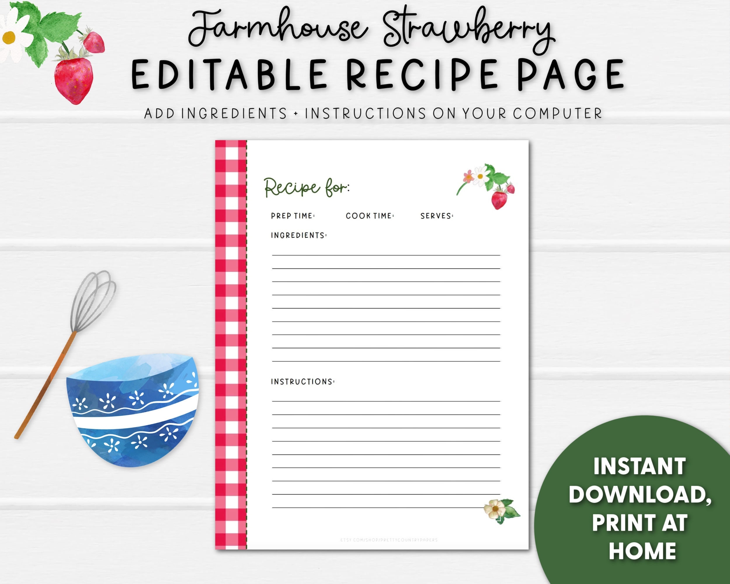 Free Editable Printable Farmhouse Recipe Card Template