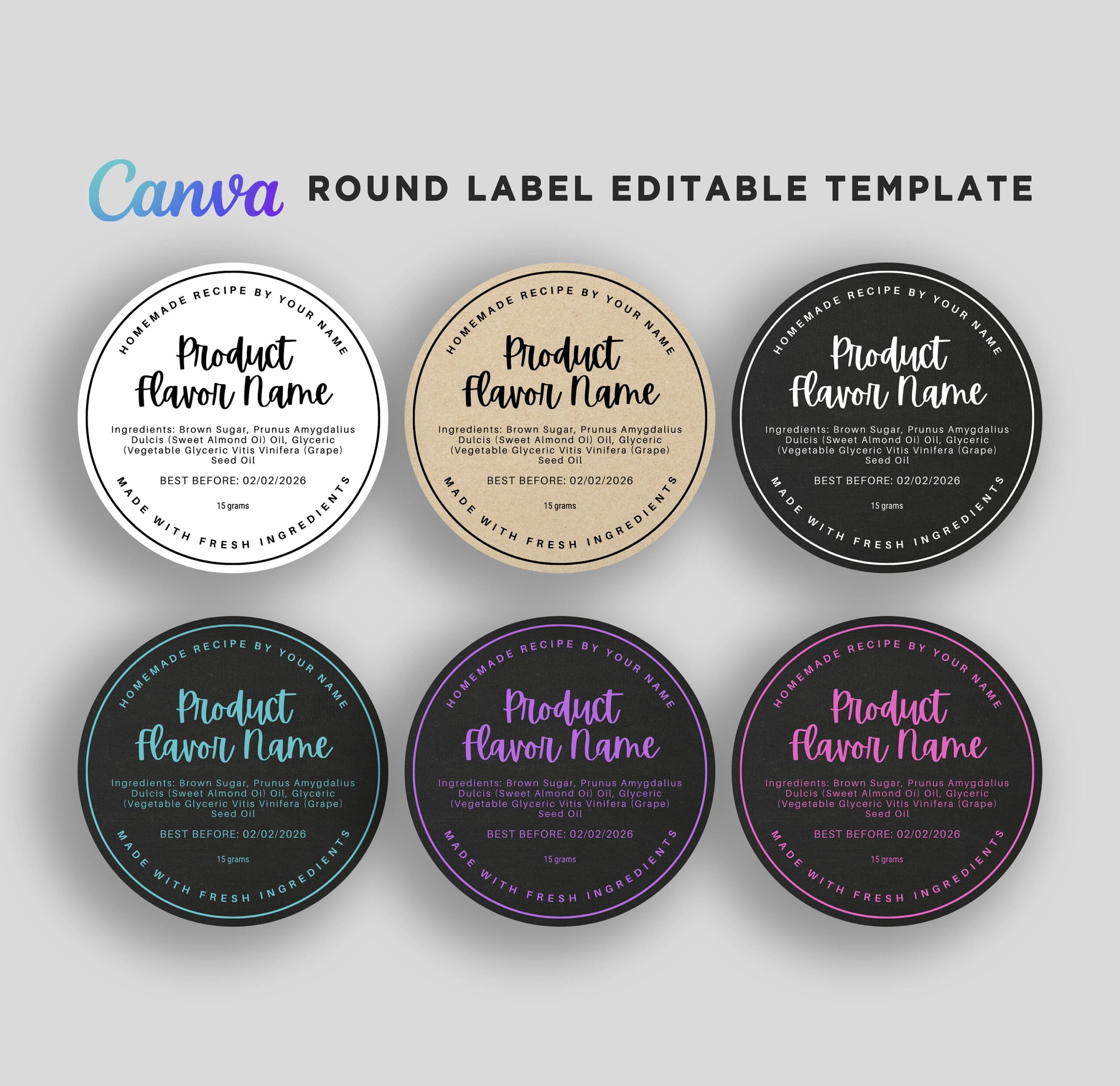 Editable Round Label For Canning Jar Round Labels For Jams Round Label Homemade Jam Jelly Food Variant Label Editable Template In Canva Etsy