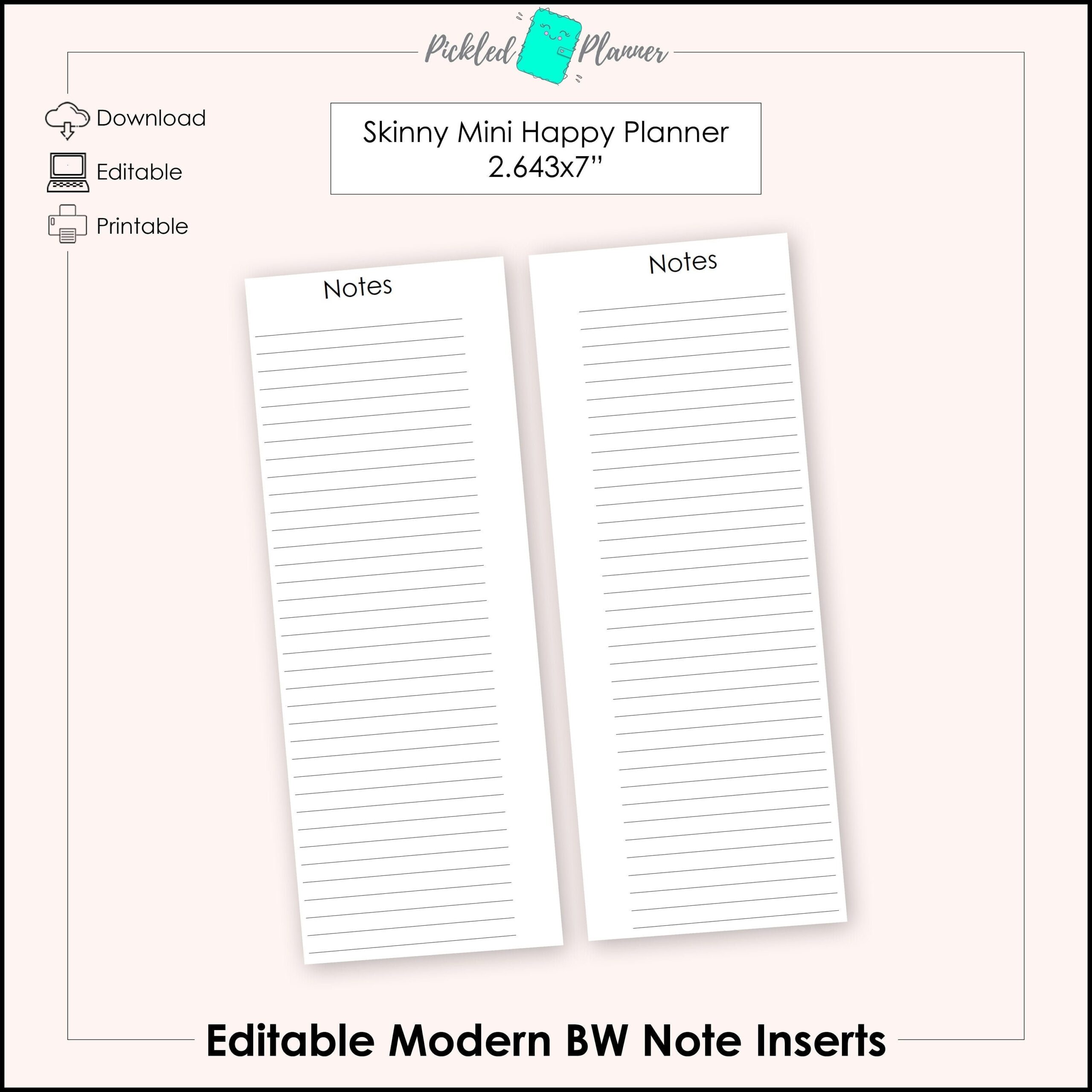Editable Skinny Mini Modern Black White Planner Notes Printables 2 643x7 Skinny Mini Happy Planner Etsy