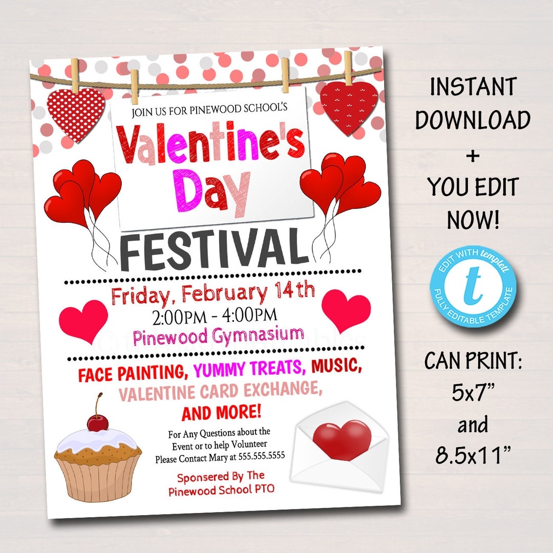 EDITABLE Valentine s Day Festival School Flyer Valentine Party Invite School Church Community Event Card Exchange Pto Pta INSTANT DOWNLOAD Etsy