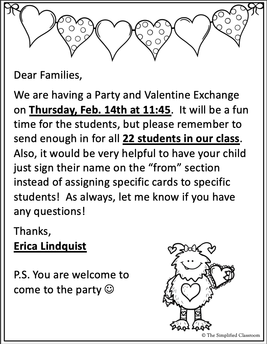 Editable Valetine Party Printable For School