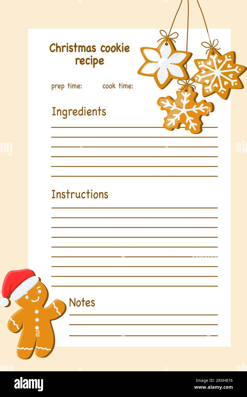 Empty Template Card For Christmas Cookie Recipe With Cute Gingerbread Man Character Vector Illustration Stock Vector Image Art Alamy