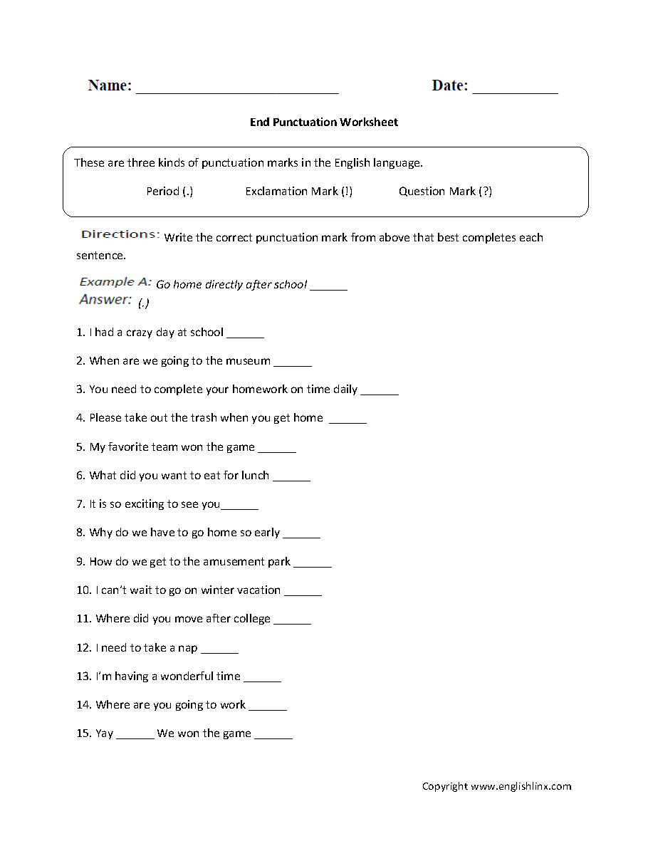 Englishlinx Punctuation Worksheets