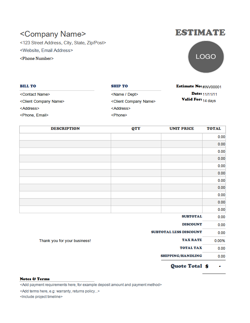 Free Online Editable Printable Estimate
