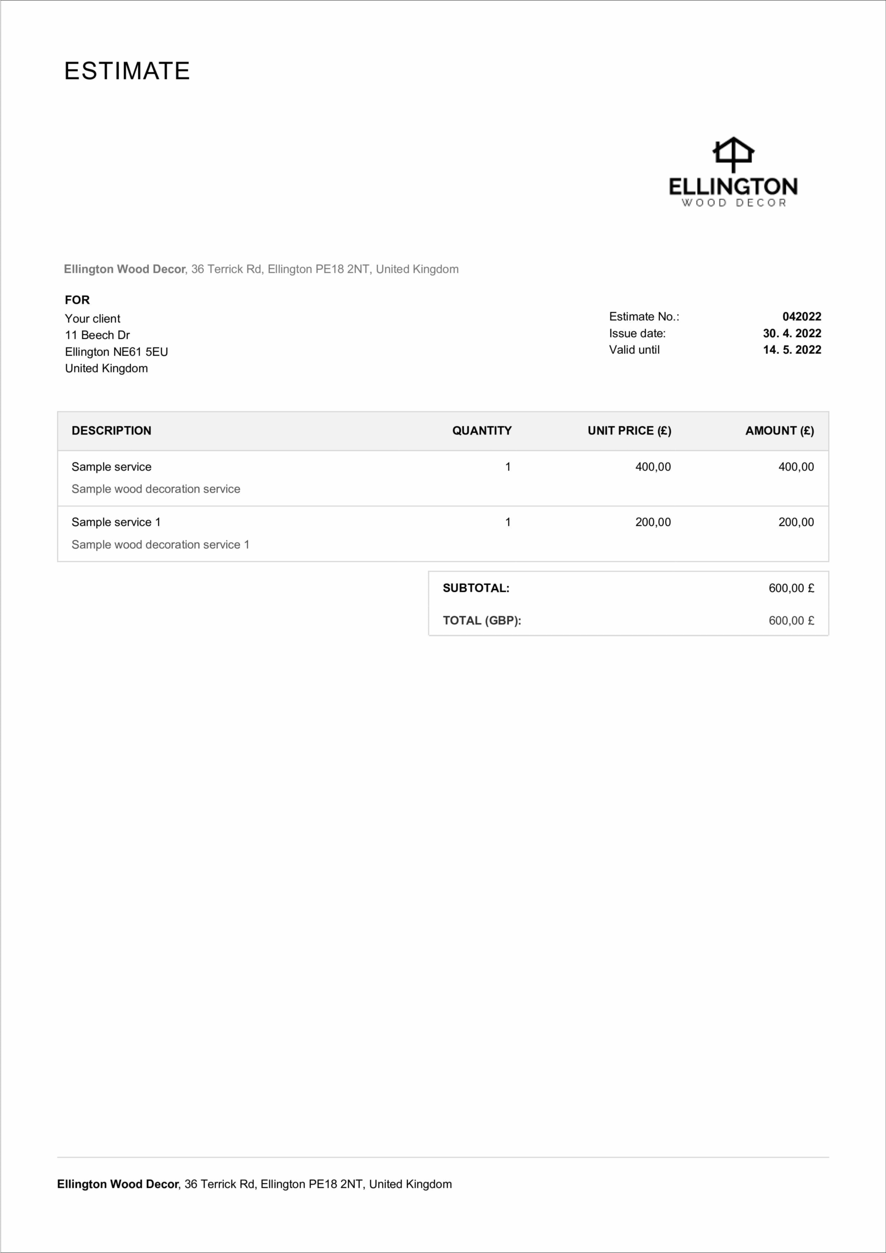 Estimate Templates Made Easy Free Editable Billdu