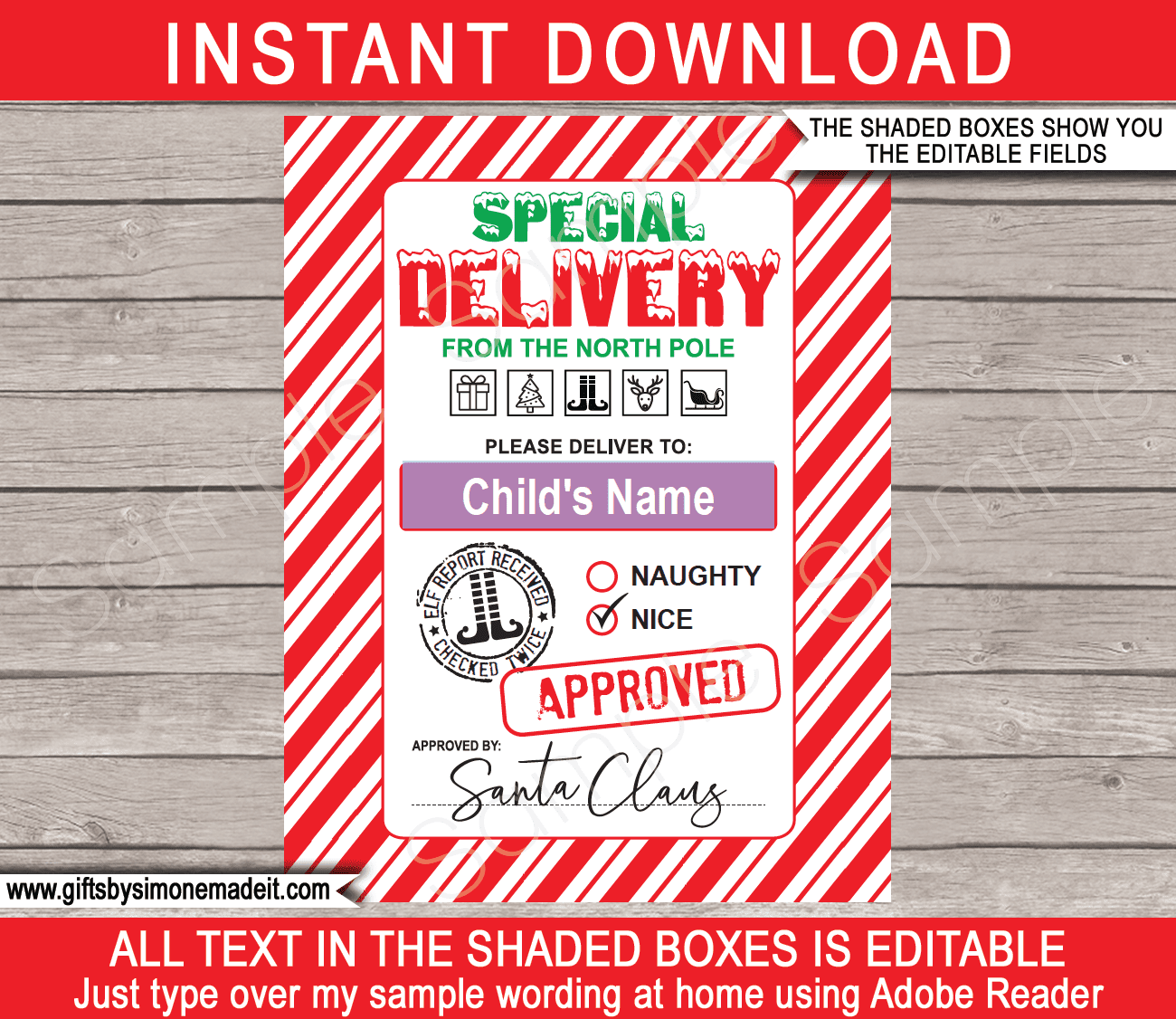Extra Large Santa Gift Tag Template Printable Christmas Gift Label