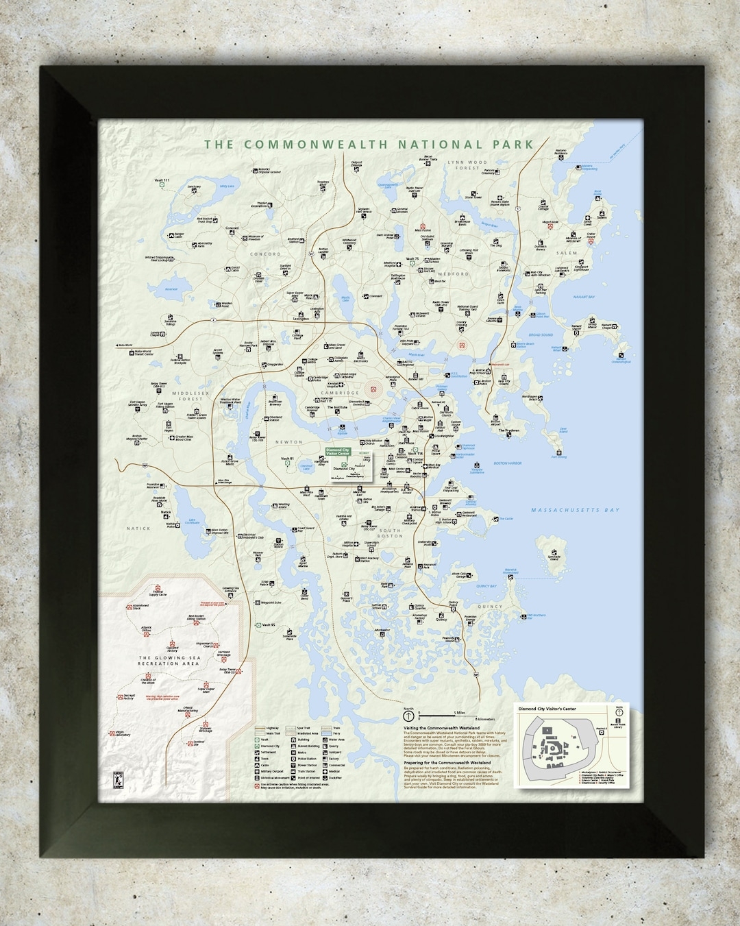 Fallout 4 Commonwealth National Park Map Style Print 16x20 Etsy