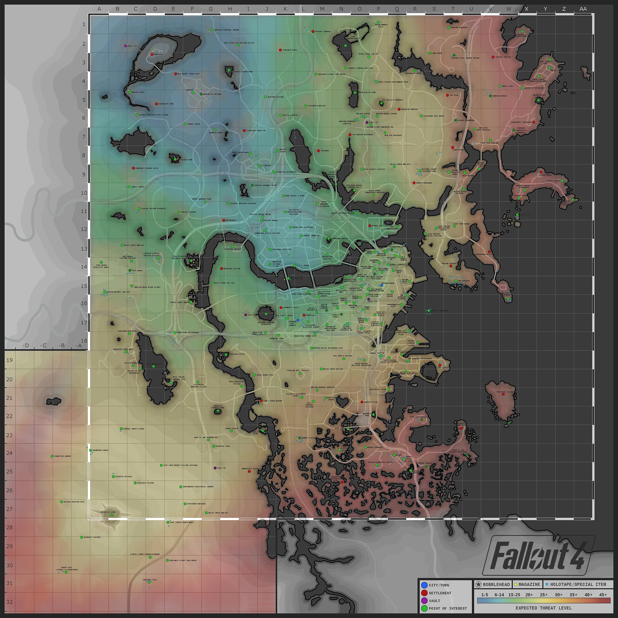 Fallout 4 The Commonwealth Map High Quality 600x600mm Print Bethesda Etsy