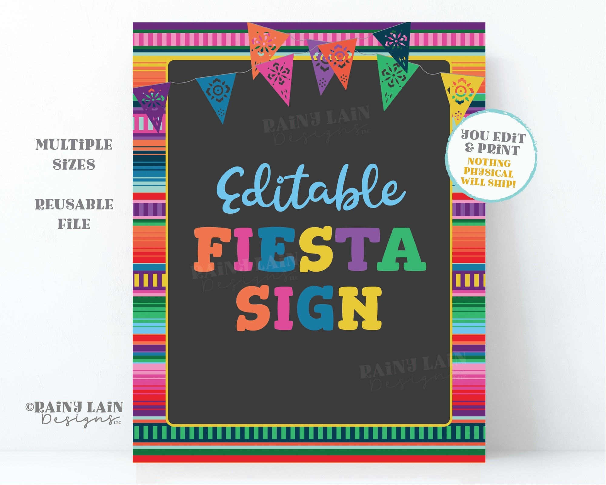 Fiesta Sign Editable Serape Welcome Ideas Custom Decoration Printable Banner Birthday Shower Graduation Fiesta Theme Poster Chalk Black Etsy