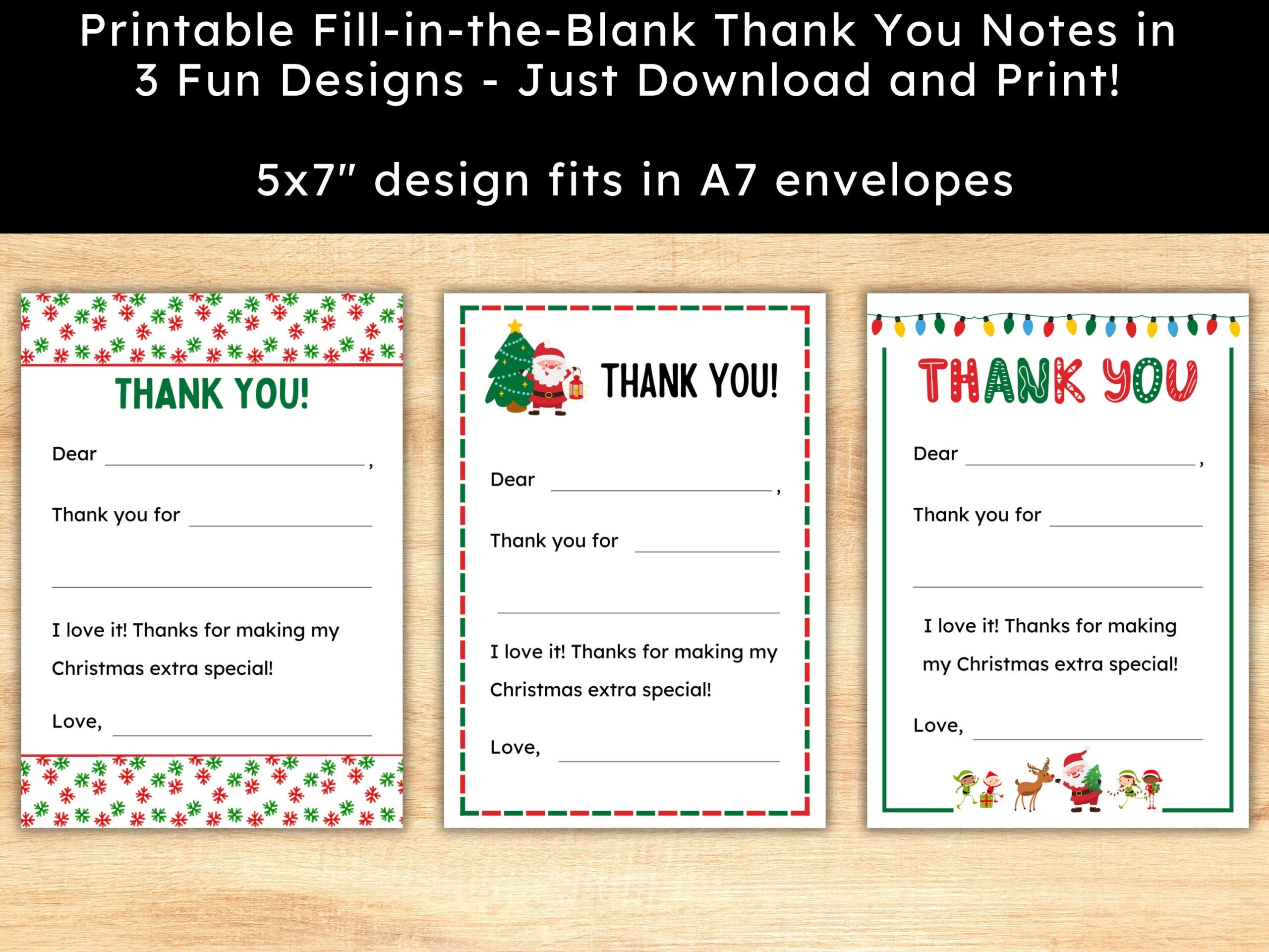 Fill In The Blank Christmas Thank You Cards For Kids Printable Thank You Notes Instant Download Etsy