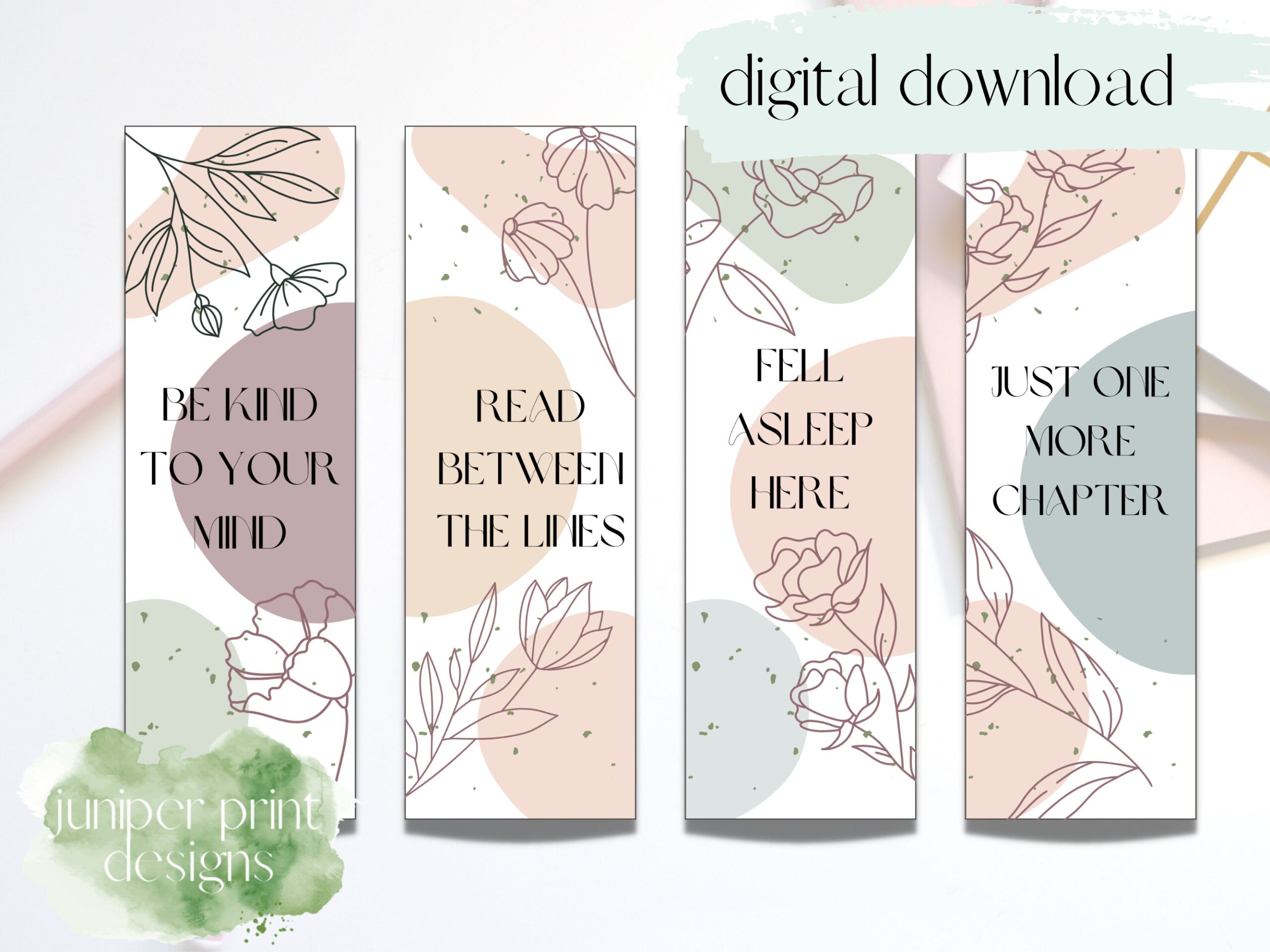 Floral Quote Bookmark Set Printable Reading Gift digital Download Etsy