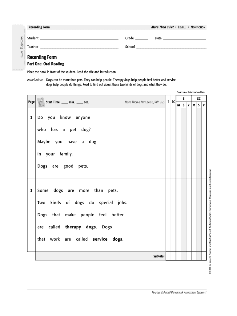 Fountas And Pinnell Running Records Pdf Fill Online Printable Fillable Blank PdfFiller