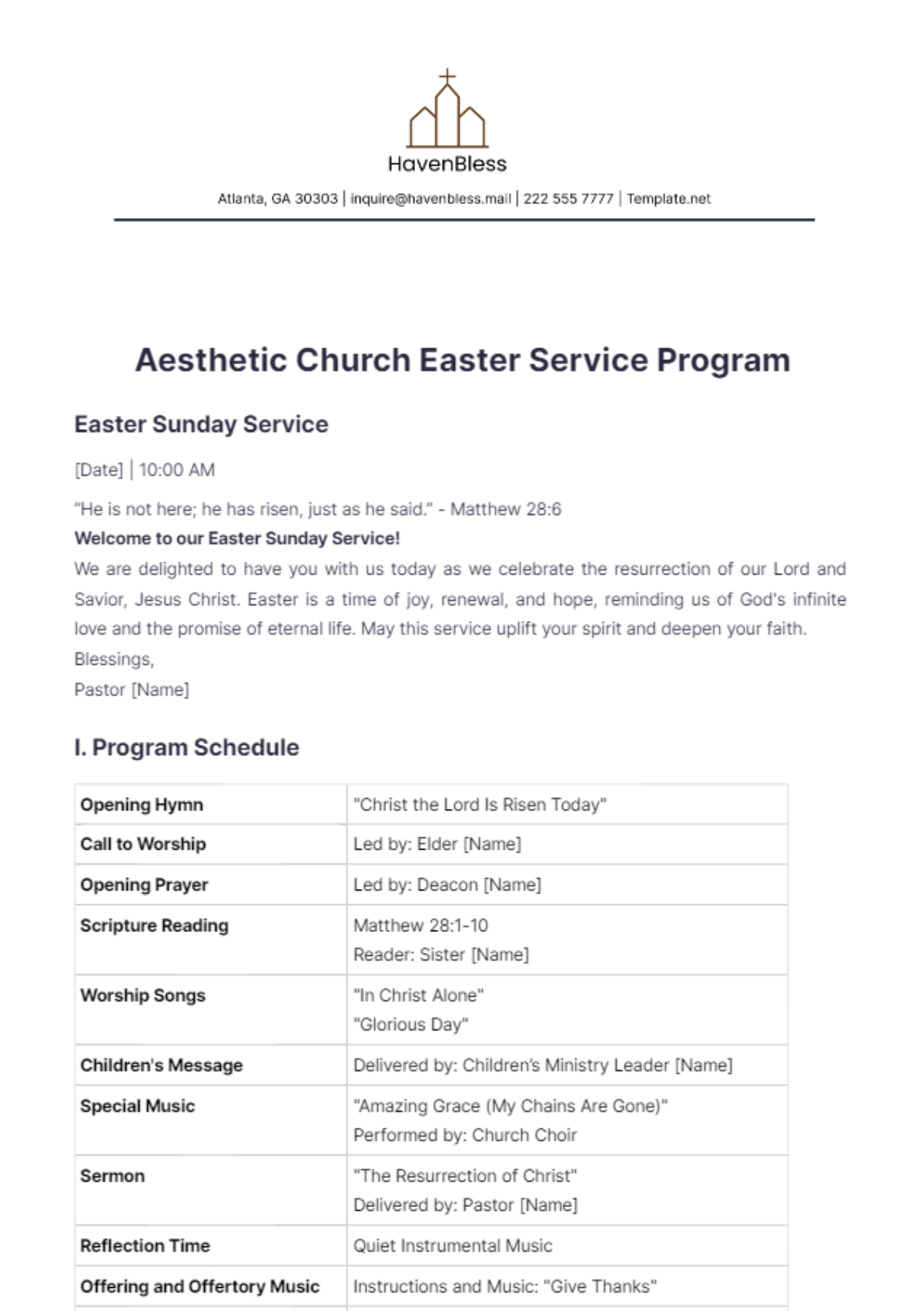 Free Aesthetic Church Easter Service Program Template To Edit Online