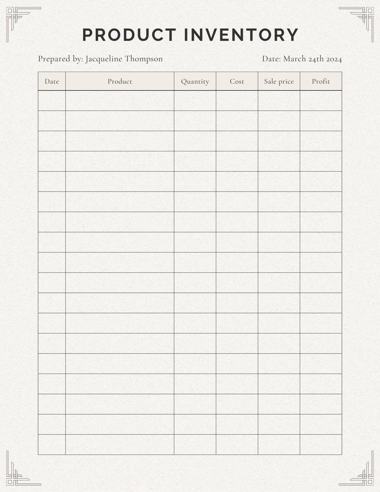 Free Printable Editable Product Inventory Sheets