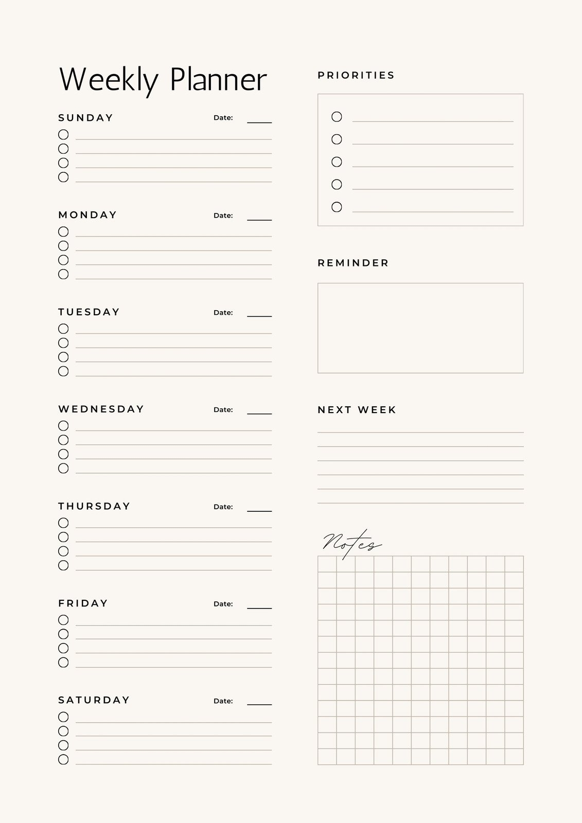 Free Printable Weekly Planner Templates Editable