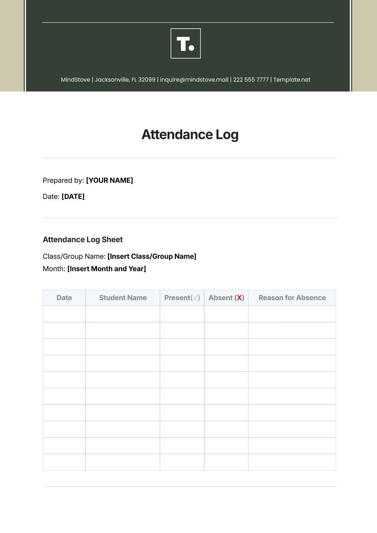 Free Attendance Log Templates Editable And Printable