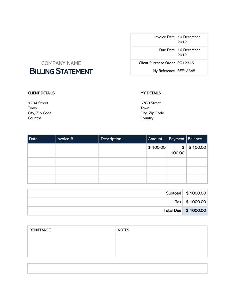 Free Billing Statement Templates Excel Word PDF 