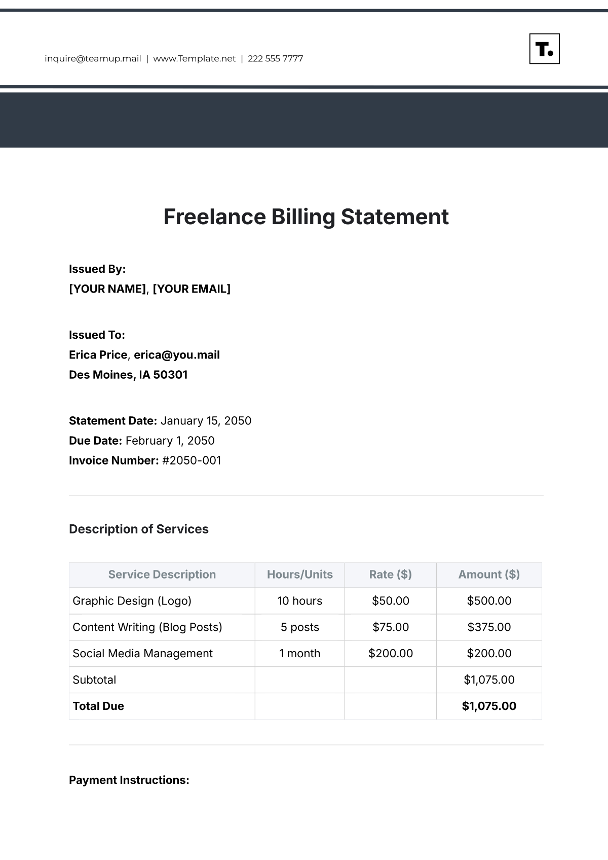 Free Billing Statement Templates To Edit Online And Print