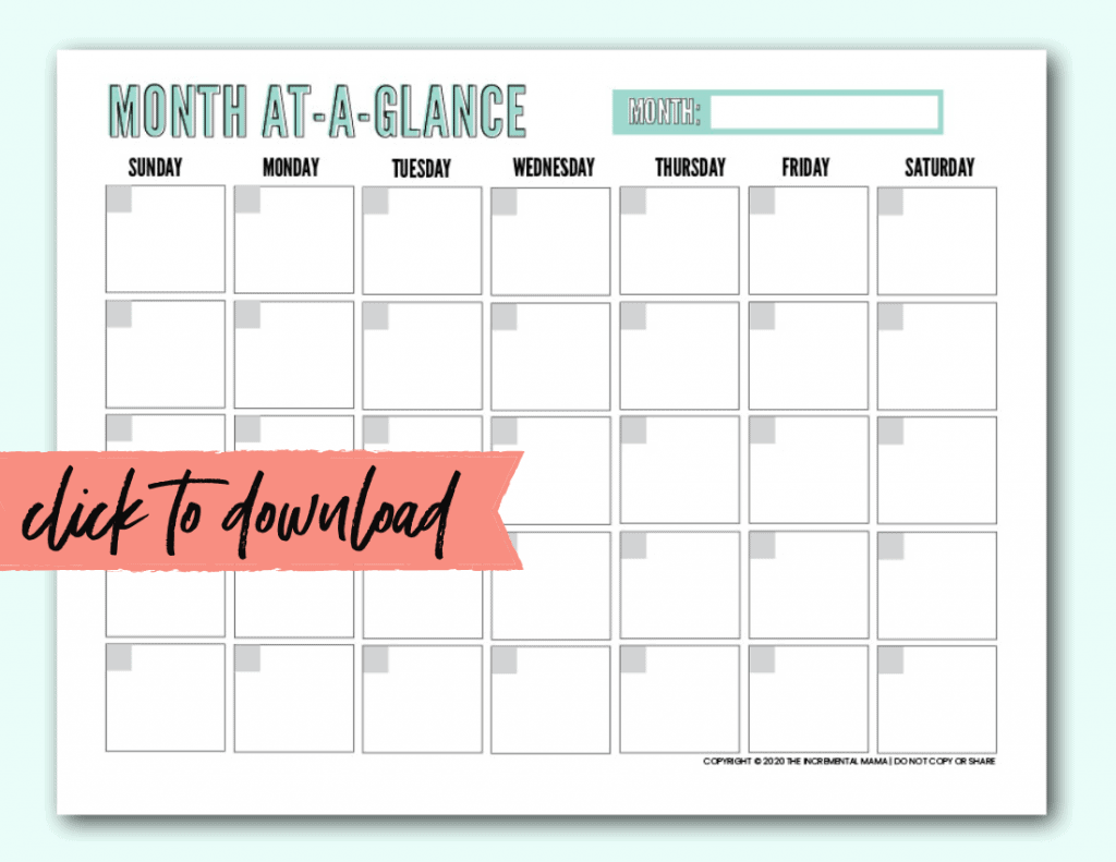 Printable Month Calendar, Editable