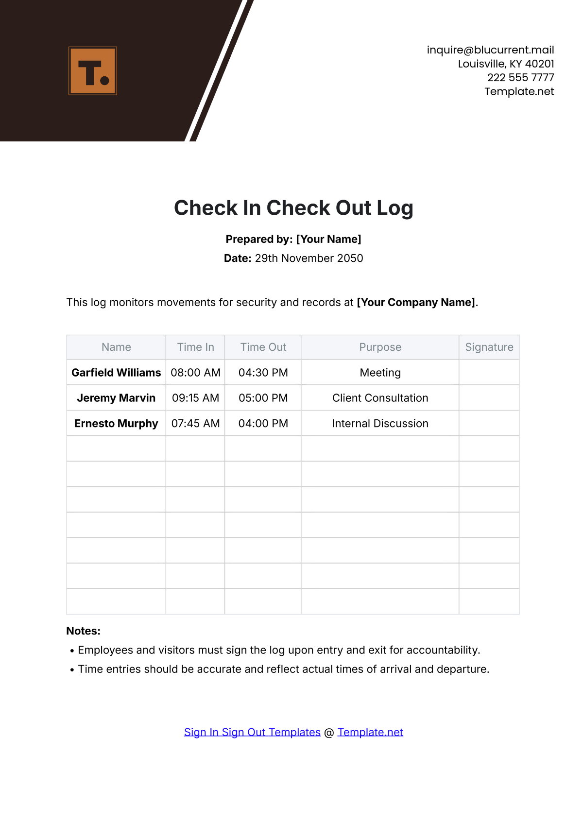 Free Check In Check Out Log Template To Edit Online