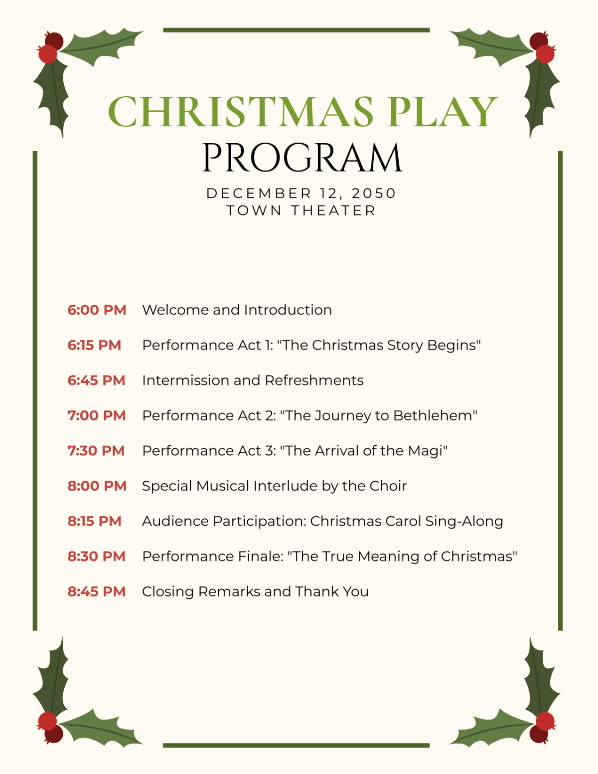 Free Christmas Play Program Template To Edit Online