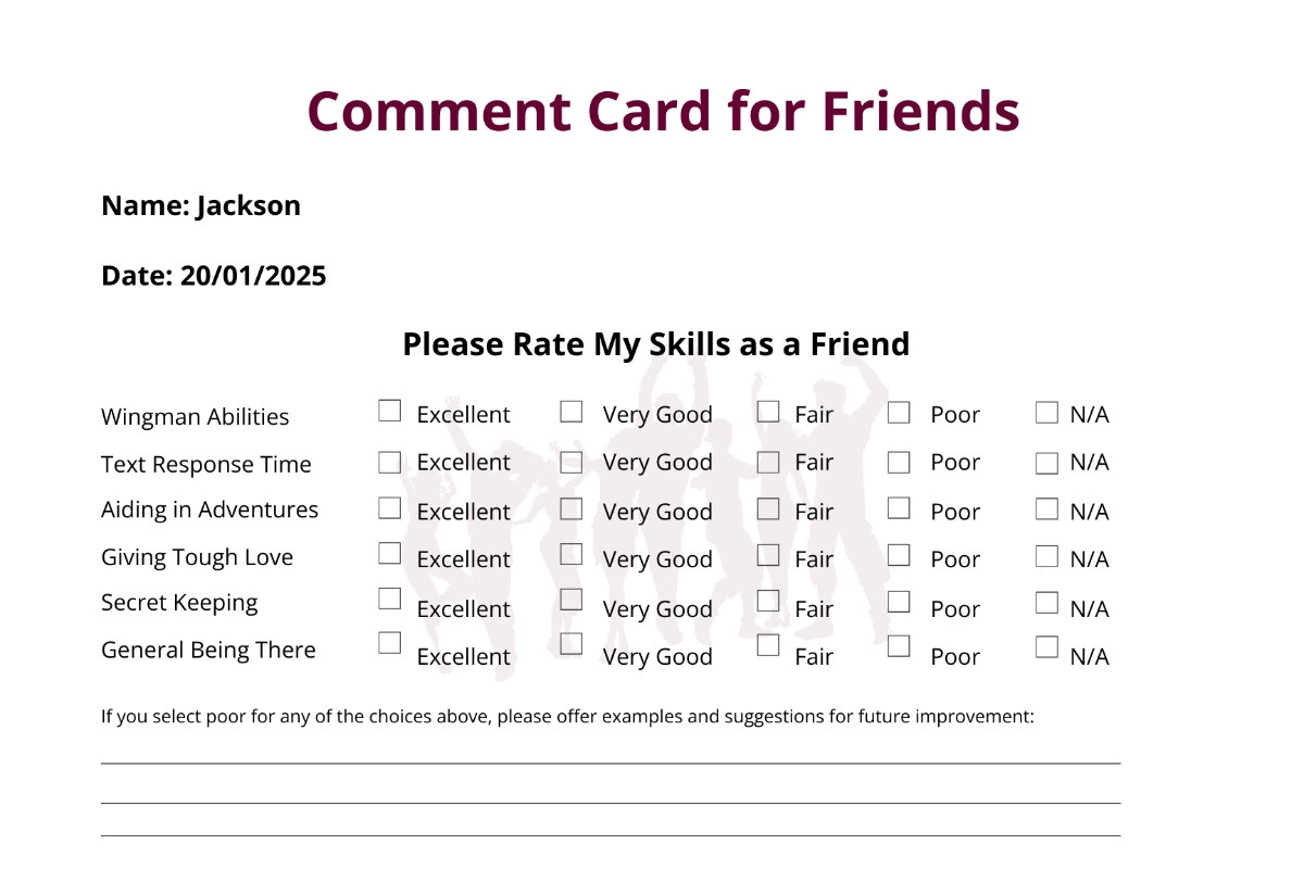 Free Comment Card Templates Editable And Printable