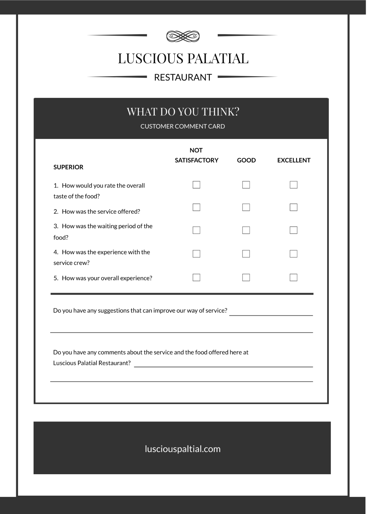 Free Comment Card Templates Editable And Printable