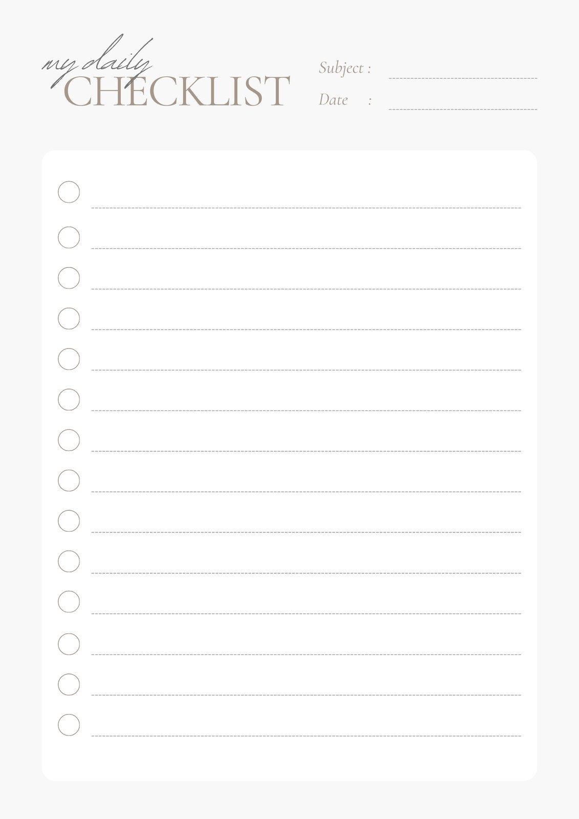 Blank Editable Printable Checklist