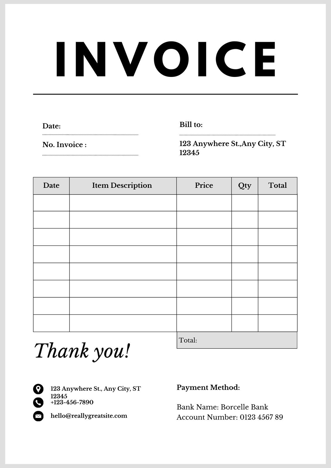 Free Custom Printable Business Invoice Templates Canva