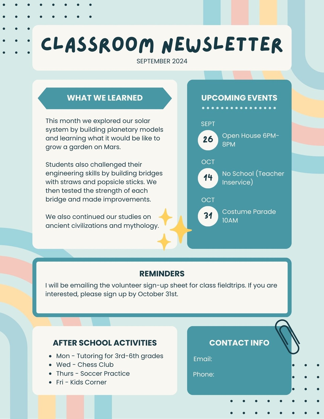 Free Custom Printable Classroom Newsletter Templates Canva