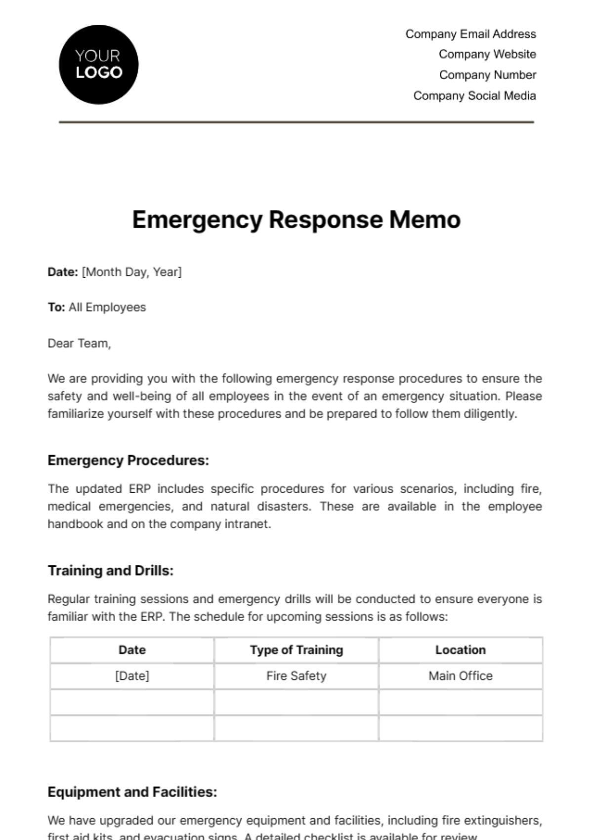 Free Emergency Response Memo Template To Edit Online