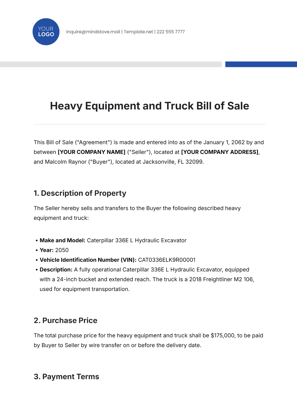 Free Equipment Bill Of Sale Templates Editable And Printable
